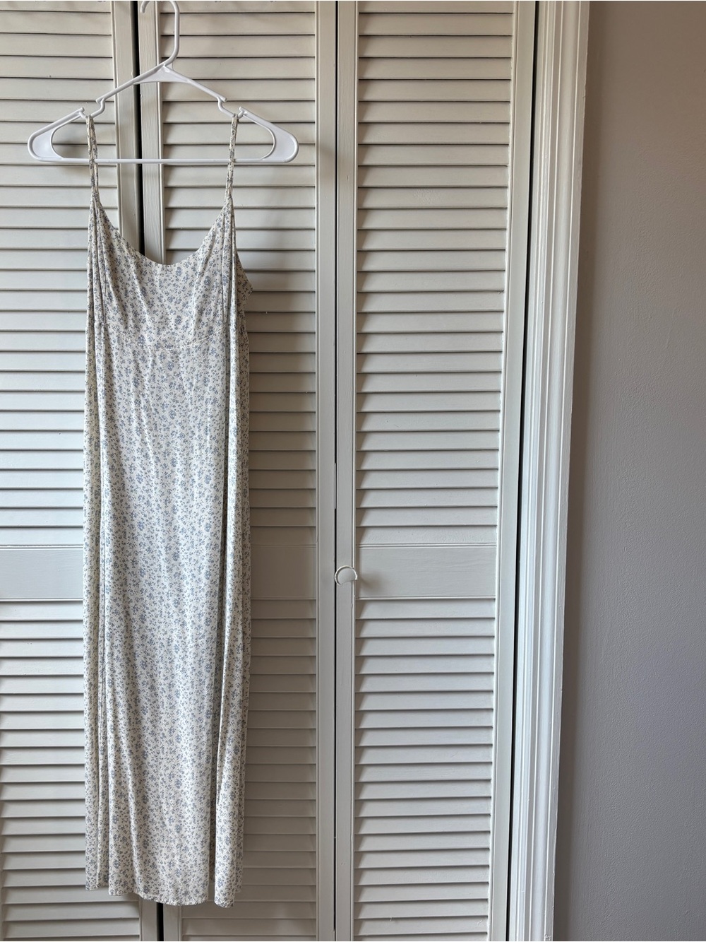 Brandy Melville Cream Slip Dress with Blue Floral Print